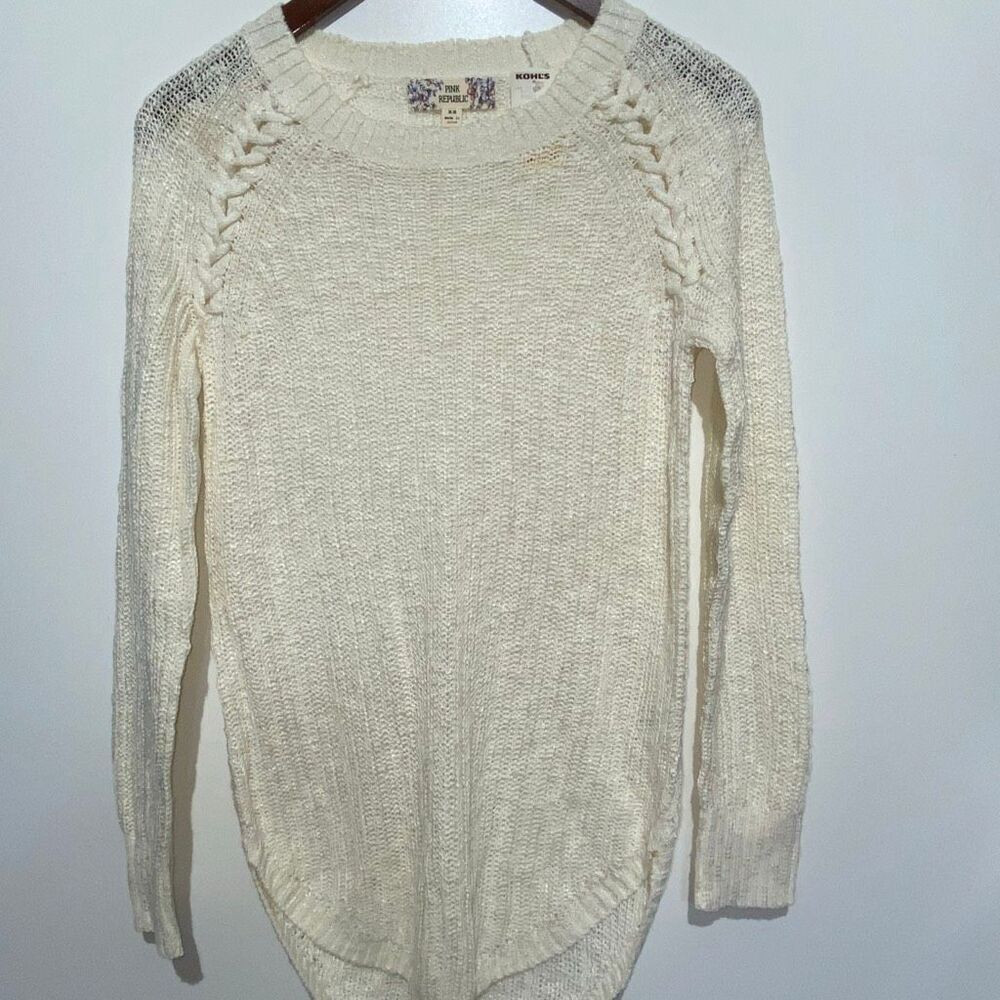 Pink Republic Womens Winter White Open Knit Long Sleeve Pullover Sweater XS NWT